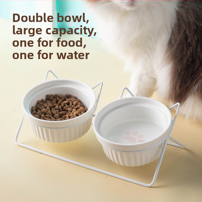 Kerámia macskatál macskaeledel tál kutyatál itatótál etetőtál védelem nyaki kerámia dupla macskatál kisállat-kellékek