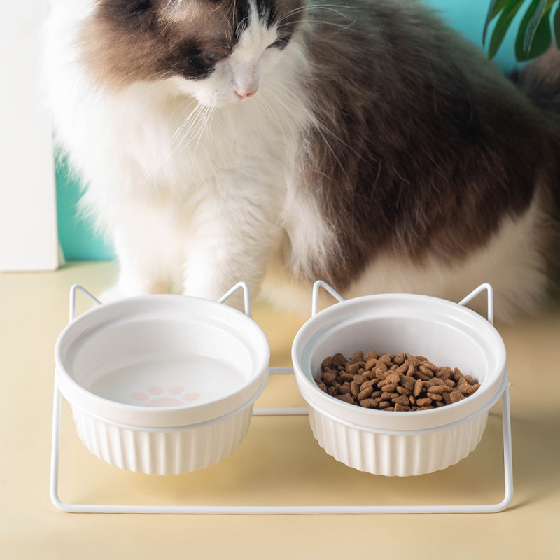 Kerámia macskatál macskaeledel tál kutyatál itatótál etetőtál védelem nyaki kerámia dupla macskatál kisállat-kellékek