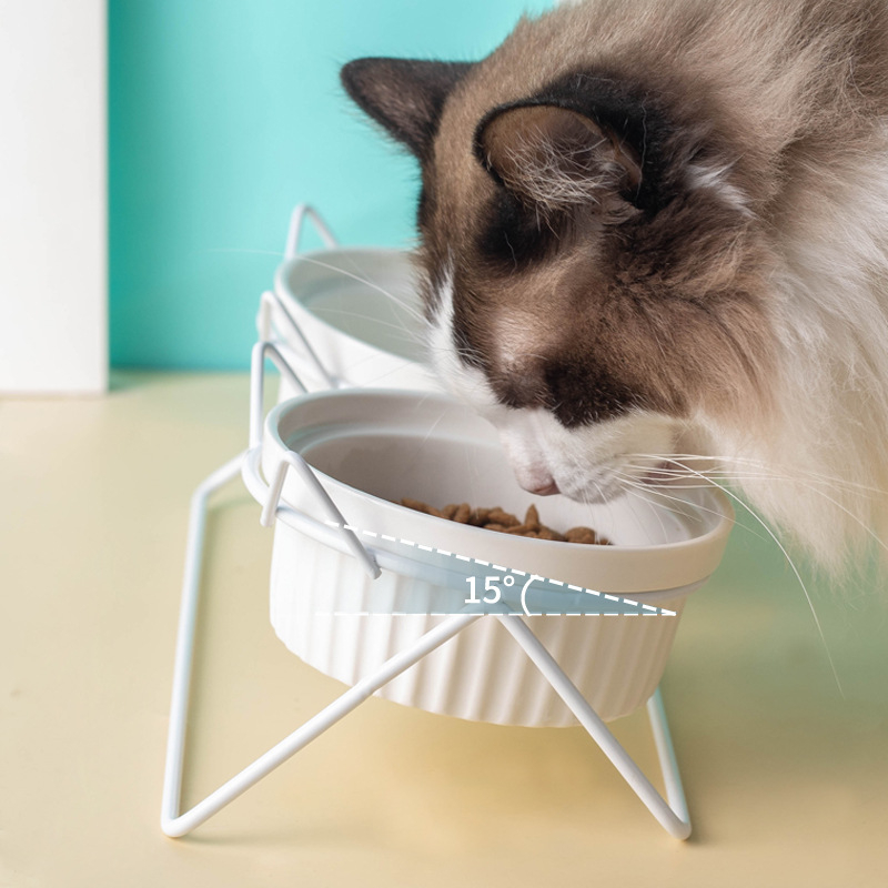 Kerámia macskatál macskaeledel tál kutyatál itatótál etetőtál védelem nyaki kerámia dupla macskatál kisállat-kellékek