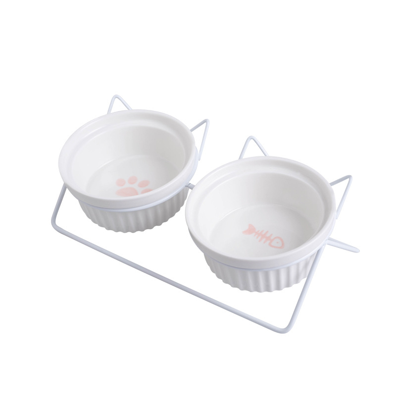 Kerámia macskatál macskaeledel tál kutyatál itatótál etetőtál védelem nyaki kerámia dupla macskatál kisállat-kellékek