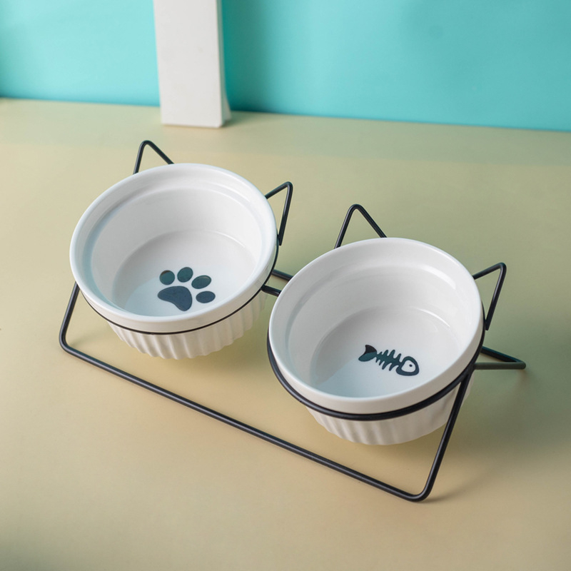 Kerámia macskatál macskaeledel tál kutyatál itatótál etetőtál védelem nyaki kerámia dupla macskatál kisállat-kellékek