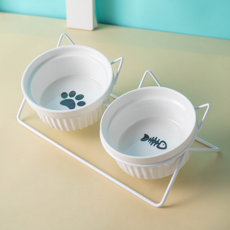 Kerámia macskatál macskaeledel tál kutyatál itatótál etetőtál védelem nyaki kerámia dupla macskatál kisállat-kellékek