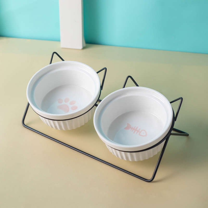 Kerámia macskatál macskaeledel tál kutyatál itatótál etetőtál védelem nyaki kerámia dupla macskatál kisállat-kellékek