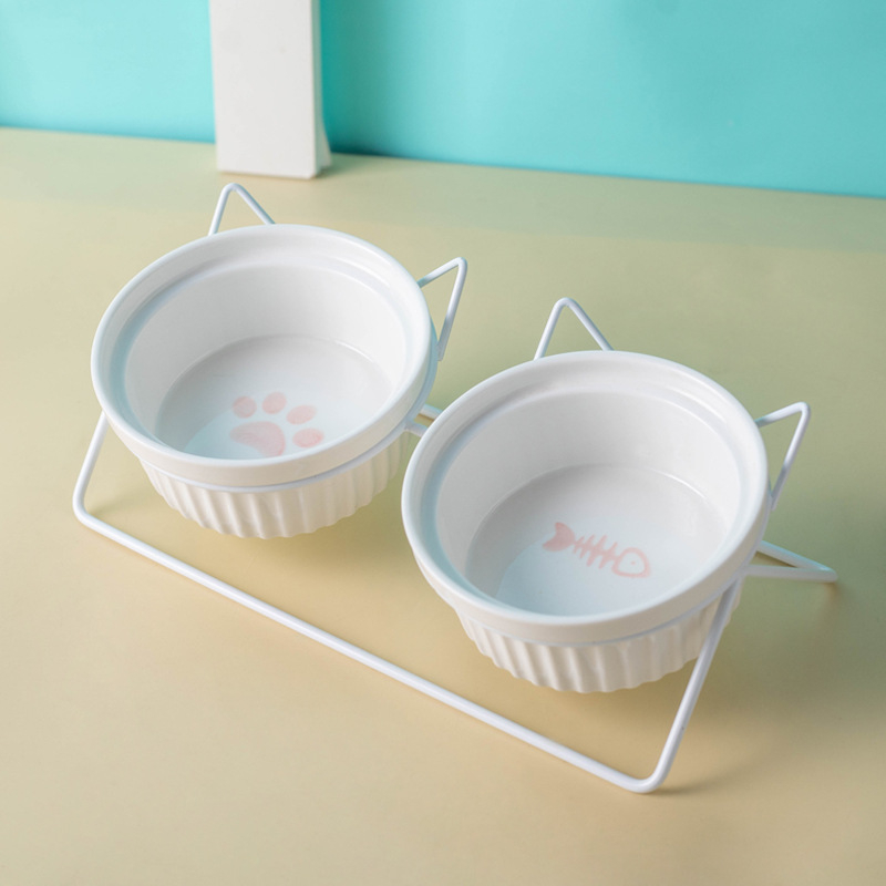 Kerámia macskatál macskaeledel tál kutyatál itatótál etetőtál védelem nyaki kerámia dupla macskatál kisállat-kellékek