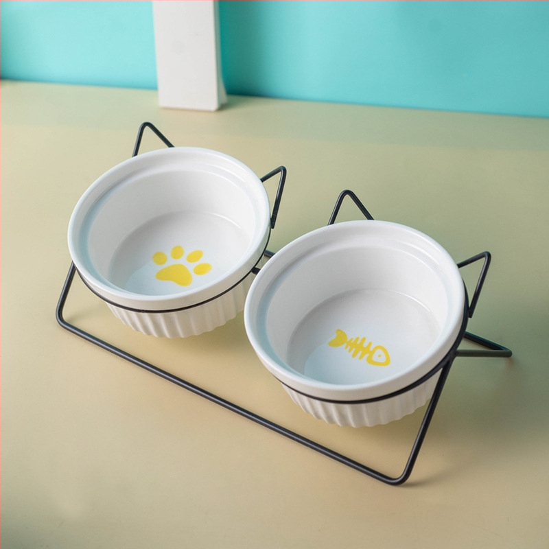 Kerámia macskatál macskaeledel tál kutyatál itatótál etetőtál védelem nyaki kerámia dupla macskatál kisállat-kellékek