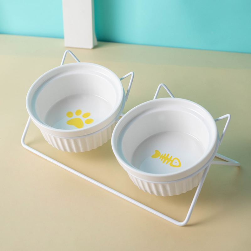 Kerámia macskatál macskaeledel tál kutyatál itatótál etetőtál védelem nyaki kerámia dupla macskatál kisállat-kellékek