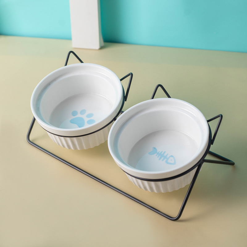 Kerámia macskatál macskaeledel tál kutyatál itatótál etetőtál védelem nyaki kerámia dupla macskatál kisállat-kellékek