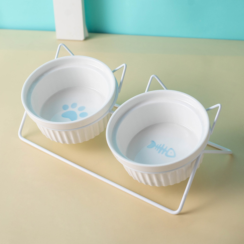 Kerámia macskatál macskaeledel tál kutyatál itatótál etetőtál védelem nyaki kerámia dupla macskatál kisállat-kellékek