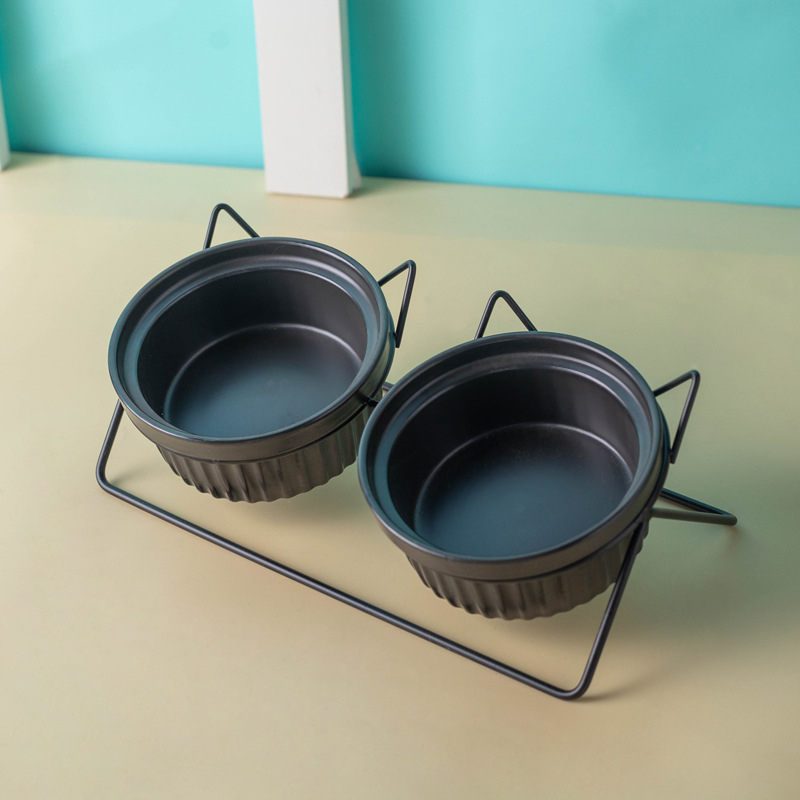 Kerámia macskatál macskaeledel tál kutyatál itatótál etetőtál védelem nyaki kerámia dupla macskatál kisállat-kellékek