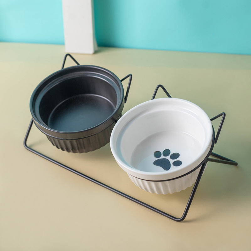 Kerámia macskatál macskaeledel tál kutyatál itatótál etetőtál védelem nyaki kerámia dupla macskatál kisállat-kellékek