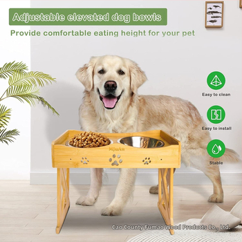 Drevený stojan na misky pre domáce zvieratá, vertikálne zvyšujúci sa výšku, miska na krmivo pre domáce zvieratá, šikmá ochrana krku, stojan na vodu pre mačky, miska na krmivo pre psov, jedálenský stôl