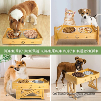 Drevený stojan na misky pre domáce zvieratá, vertikálne zvyšujúci sa výšku, miska na krmivo pre domáce zvieratá, šikmá ochrana krku, stojan na vodu pre mačky, miska na krmivo pre psov, jedálenský stôl