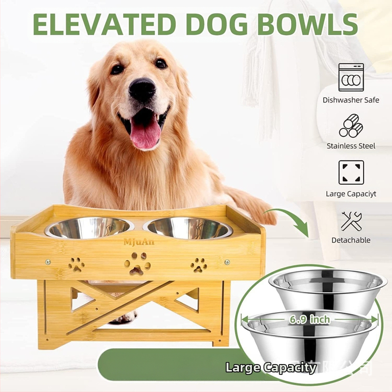 Drevený stojan na misky pre domáce zvieratá, vertikálne zvyšujúci sa výšku, miska na krmivo pre domáce zvieratá, šikmá ochrana krku, stojan na vodu pre mačky, miska na krmivo pre psov, jedálenský stôl