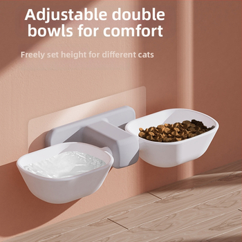 Ütésmentes, falra szerelhető macskatál a felborulás megakadályozása és a nyakgerinc védelme érdekében, macskaeledel-tál, automatikus ivóvíz-függő dupla tál macskáknak és háziállatoknak