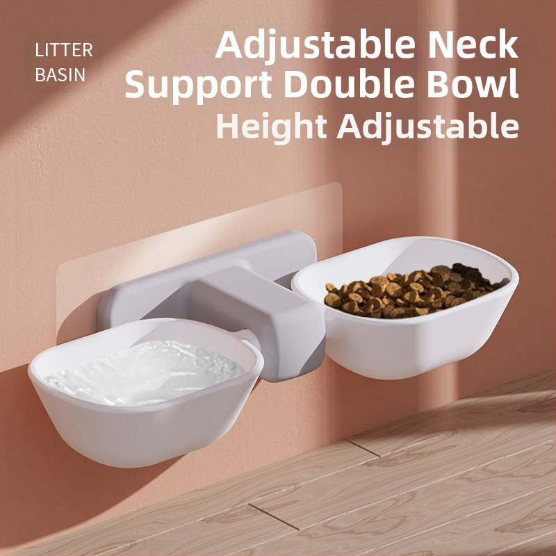 Nástenná miska pre mačky bez prerážania, ktorá zabraňuje prevráteniu a chráni krčnú chrbticu, miska na krmivo pre mačky, automatická závesná dvojitá miska na pitnú vodu pre mačky a domáce zvieratá