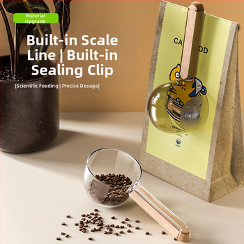 Új, fa nyéllel ellátott macskaeledel kanál macskaeledel kanál klipsszel macska- és kutyaeledel kellékek eledellapát kutyaeledel kanál kisállat kellékek