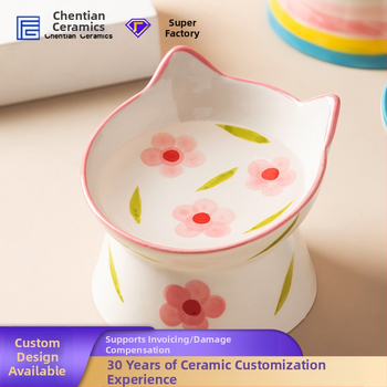 Slatka keramička zdjela za mačke u stilu Ins, visoka zaštita za vrat, kosa usta, zdjela za hranu za pse, zdjela za piće, zdjela za rižu za kućne ljubimce, otporna na udarce