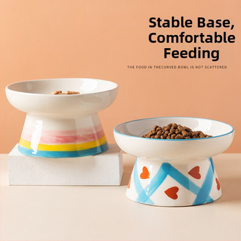 Slatka keramička zdjela za mačke u stilu Ins, visoka zaštita za vrat, kosa usta, zdjela za hranu za pse, zdjela za piće, zdjela za rižu za kućne ljubimce, otporna na udarce