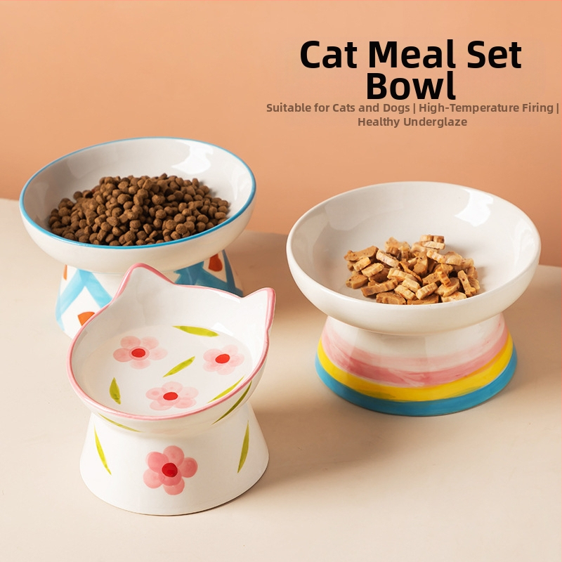 V štýle roztomilá miska pre mačky, keramická miska s vysokým chráničom krku, šikmá ústa, miska pre psov, miska na jedlo, miska na pitie, miska na ryžu pre domáce zvieratá, odolná voči prevrhnutiu