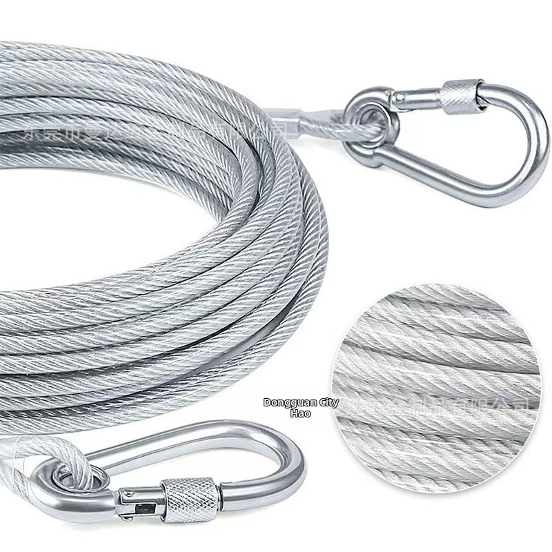 Гумено покрито дебело стоманено въже за теглене на домашни любимци с катарама за кучета с гайка, устойчивост на ухапване