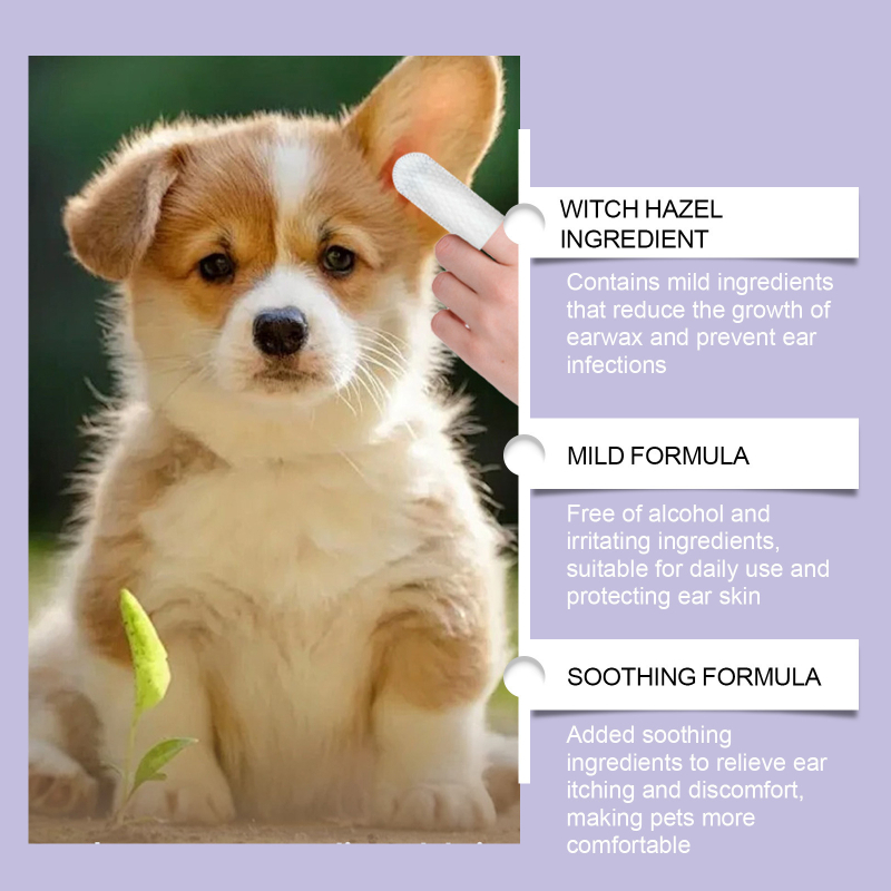 Yegbong lemmikloomade kõrvahooldussõrmelapid lemmikloomadele, kassidele ja koertele, õrnad puhastus- ja kõrvavaiguga kõrvahoolduslapid