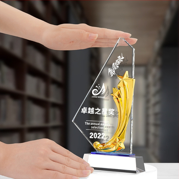 Krištolo trofėjaus metalo krištolo trofėjaus kūrybinga penkiakampė žvaigždutė, aukštos klasės elegantiška puiki personalo pardavimo čempiono apdovanojimo kortelė