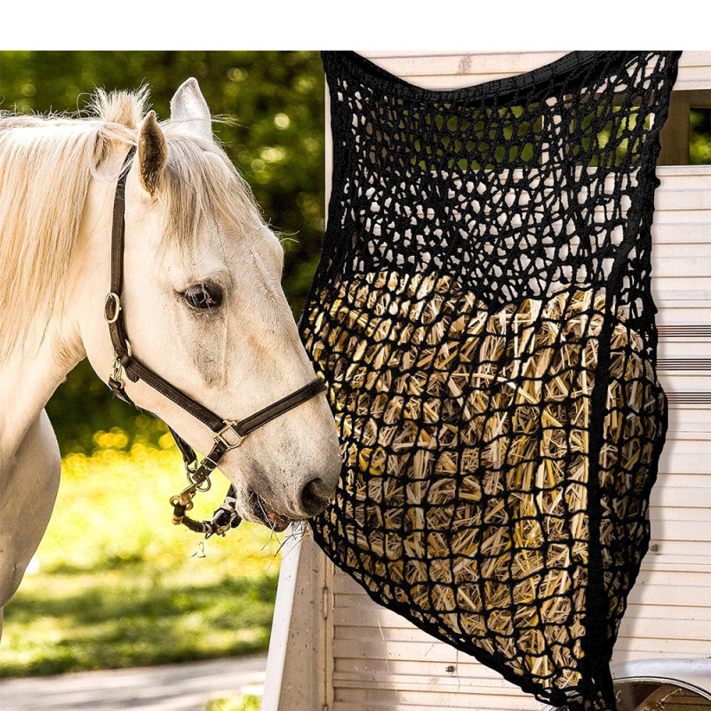 Határokon átnyúló lófű etetőzsák, nagy kapacitású, függő etetőzsák, szőtt hálós szénaetetőháló, lovas kellékek