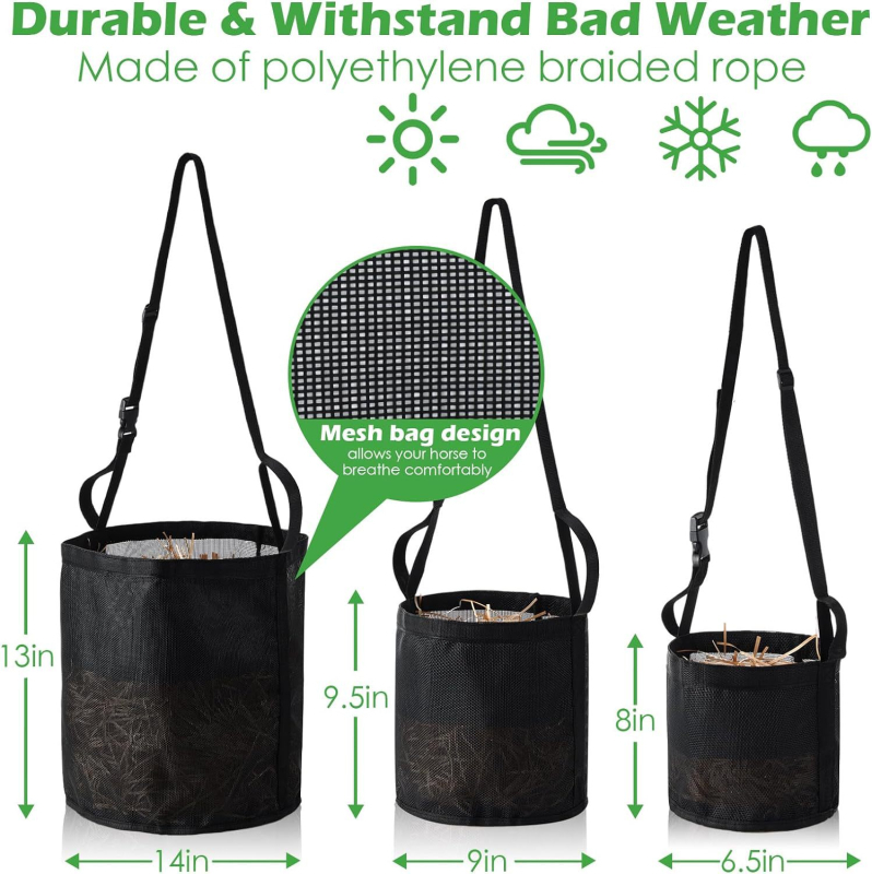 Piiriülesed uued tooted Elastne reguleeritav hobuse söödakott Õues rippuv kaelasöödakott Suuheinakott Hobuse heinakott