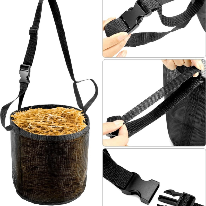 Piiriülesed uued tooted Elastne reguleeritav hobuse söödakott Õues rippuv kaelasöödakott Suuheinakott Hobuse heinakott