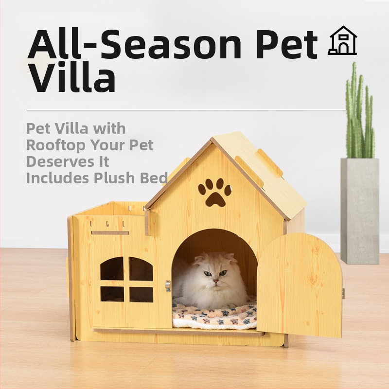 Drveni krevet za kućne ljubimce, mačje gnijezdo od punog drva, krevet za mačke četiri godišnja doba, univerzalni krevet za male pse, oprema za kućne ljubimce preko granice, ekskluzivno