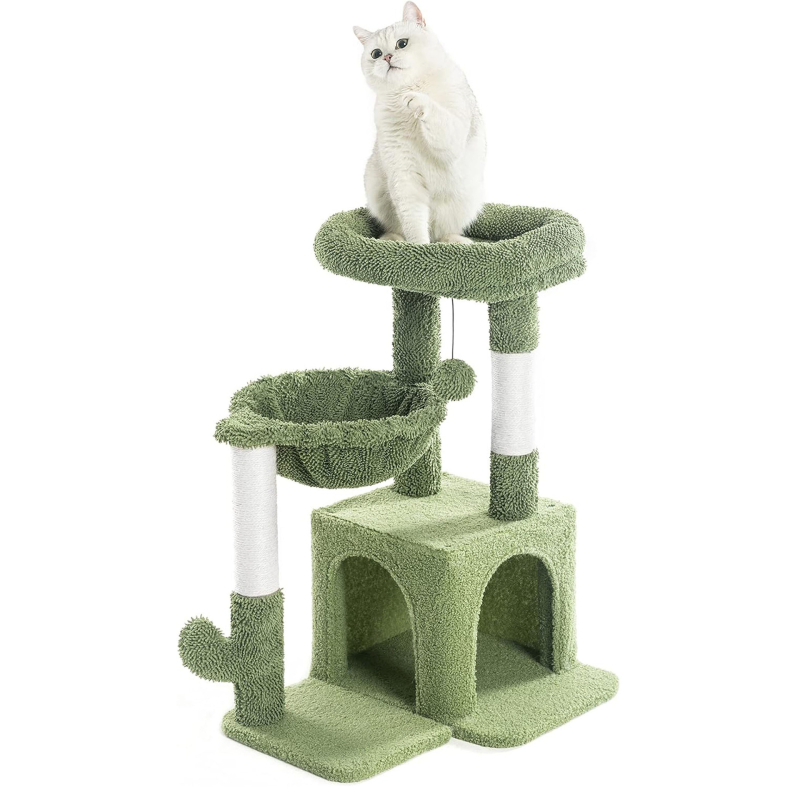 Rohelise Kassi Kaktuse kassi ronimisraam, kassipuu, kassipojale mõeldud mugav villa, sisalist kraapimispost