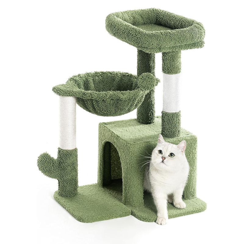 Rohelise Kassi Kaktuse kassi ronimisraam, kassipuu, kassipojale mõeldud mugav villa, sisalist kraapimispost