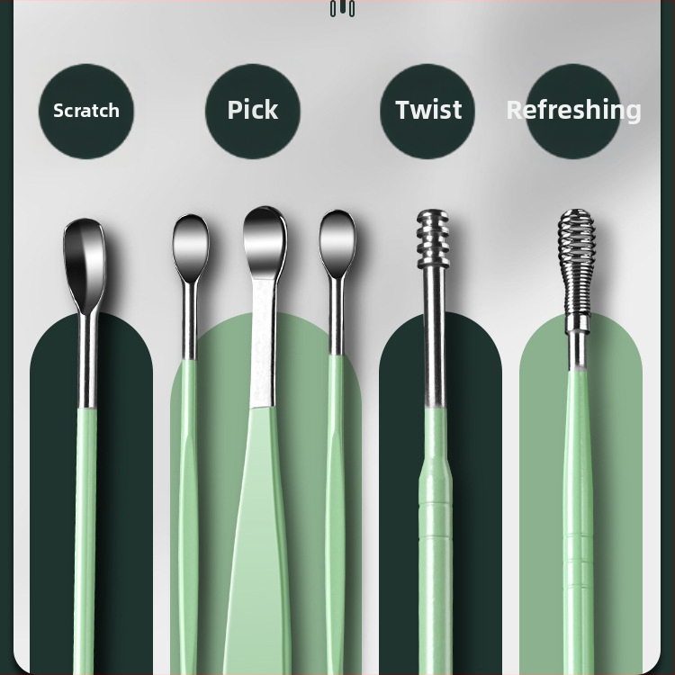 Комплект лъжици за копаене на уши, артефакт за копаене на уши, професионален инструмент за копаене на ушна кал с катарама за уши за деца и възрастни