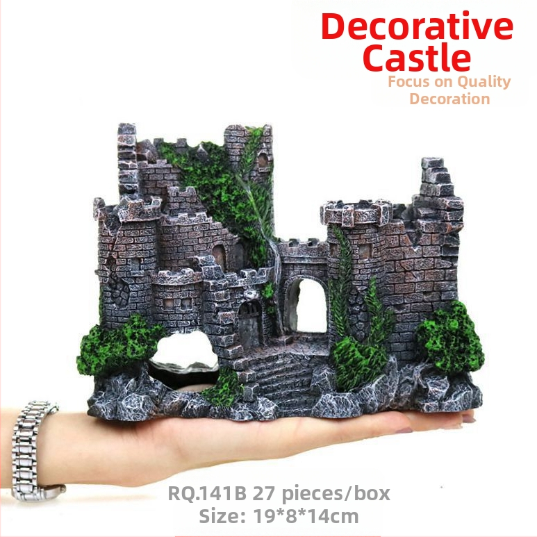 Ruiqi akvārijs Radoša zivju tvertne Ainavas pils Simulācija Durvju Arka Zivju un garneļu Ceļojumu Bēgšanas Māja Sveķu Ainavas Pils