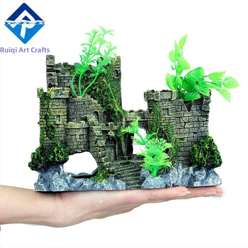 Ruiqi akvārijs Radoša zivju tvertne Ainavas pils Simulācija Durvju Arka Zivju un garneļu Ceļojumu Bēgšanas Māja Sveķu Ainavas Pils