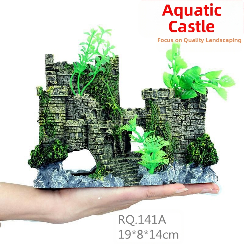 Ruiqi akvārijs Radoša zivju tvertne Ainavas pils Simulācija Durvju Arka Zivju un garneļu Ceļojumu Bēgšanas Māja Sveķu Ainavas Pils