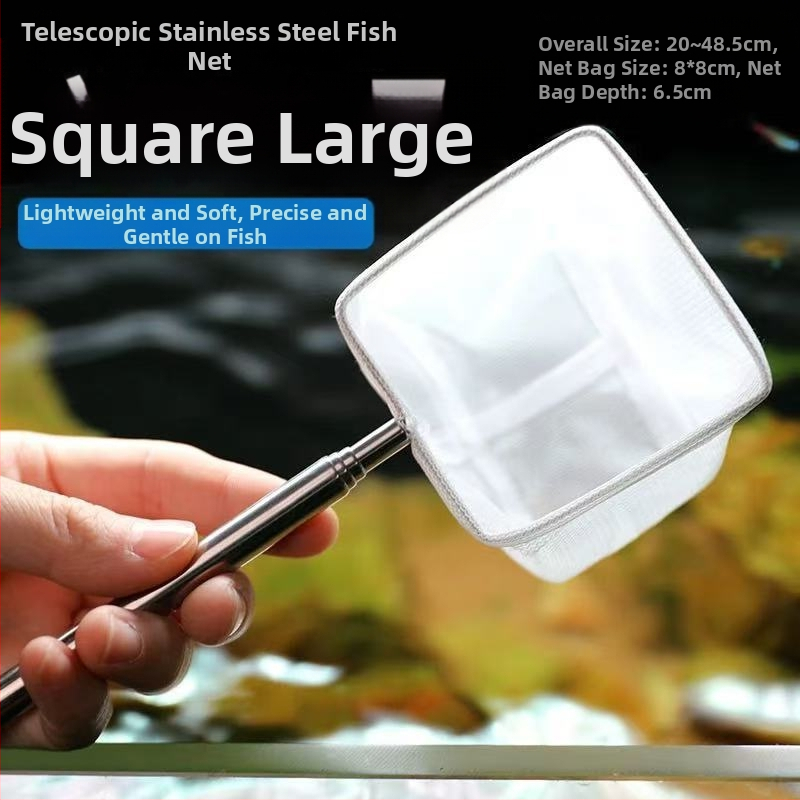 Žuvų rezervuaro žvejybos tinklas, žvejyba, daugiafunkcis akvariumo kopijavimo tinklas, kvadratinis ištraukiamas nerūdijantis plienas, nekenkia žuvų tinklo gamyklai