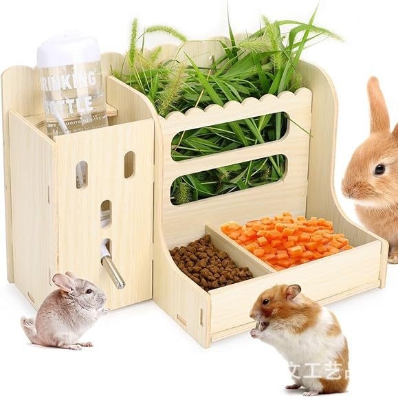 Mājdzīvnieku koka zāles statīvs truša ēšanas baseins Totoro jūrascūciņas daudzfunkcionāls tējkannas ēšanas baseina zāles statīvs piederumi