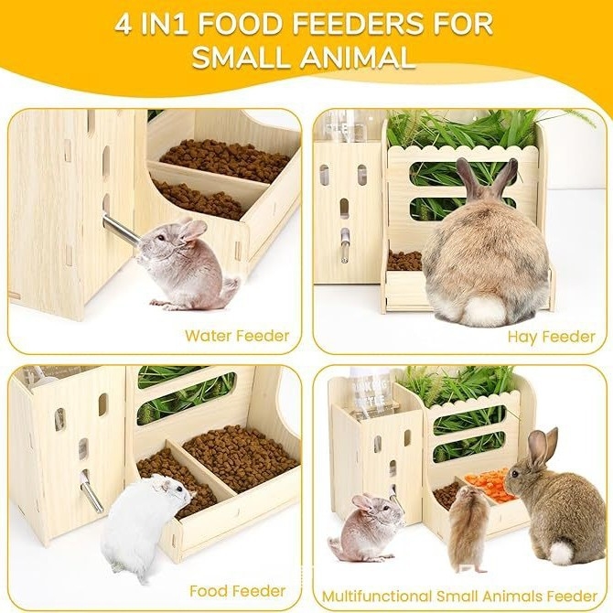 Medinis žolės stovas augintiniams, triušio, Totoro, jūrų kiaulytės, daugiafunkcis virdulys, valgymo dubuo, žolės stovas, reikmenys