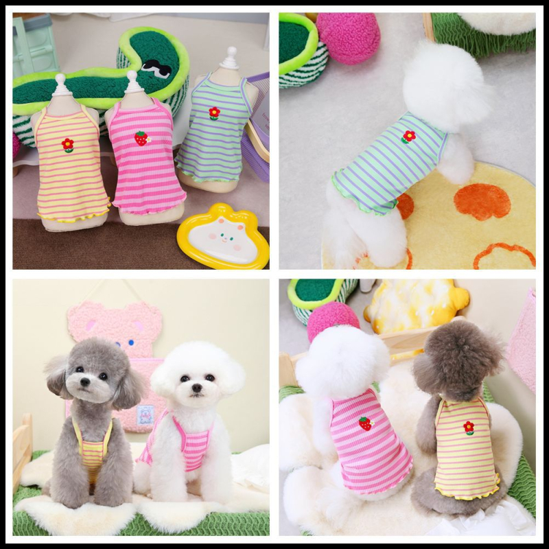 Дрехи за домашни любимци, пролетни и летни, нови дрехи за кучета, фабрика за търговия на едро с консумативи за домашни любимци, 24 трицветни райета, бродирана прашка