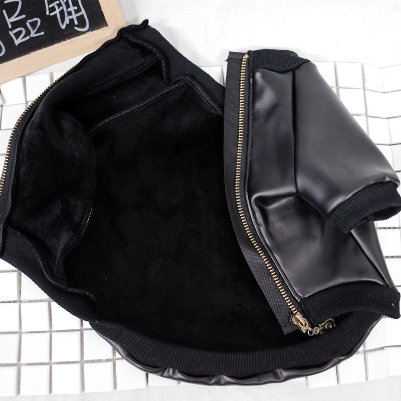 Νέα ρούχα για κατοικίδια για το φθινόπωρο και τον χειμώνα, συν βελούδινα ρούχα για σκύλους από δέρμα PU με φερμουάρ και ελαστικό φερμουάρ Fadou Schanery