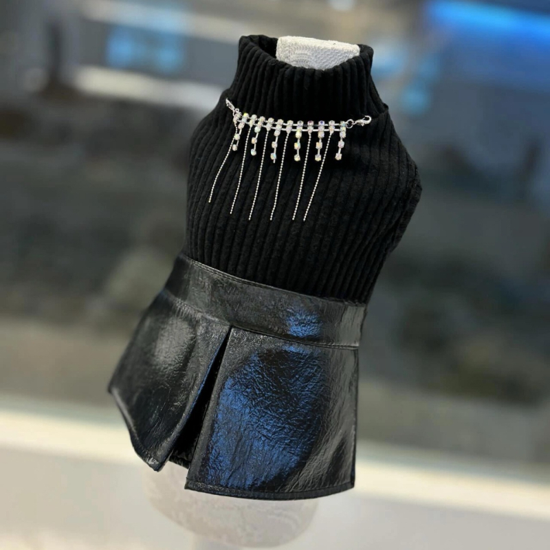 Mali pas s ogrlicom, kožna suknja, malteški bišon, odjeća za kućne ljubimce, odjeća za plišane pse, odjeća za male pse