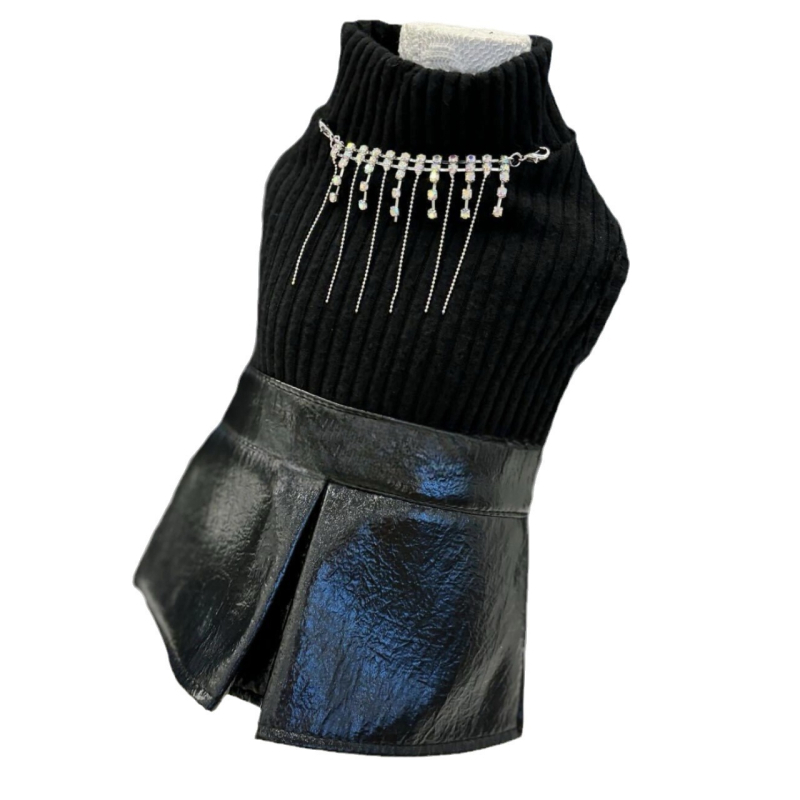 Mali pas s ogrlicom, kožna suknja, malteški bišon, odjeća za kućne ljubimce, odjeća za plišane pse, odjeća za male pse