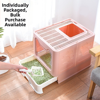 Πτυσσόμενη αμμολεκάνη από ανοξείδωτο ατσάλι με μπροστινή και εξωτερική επένδυση, αδιάβροχη, πλήρως κλειστή, με μεγάλο συρτάρι για τουαλέτα γάτας