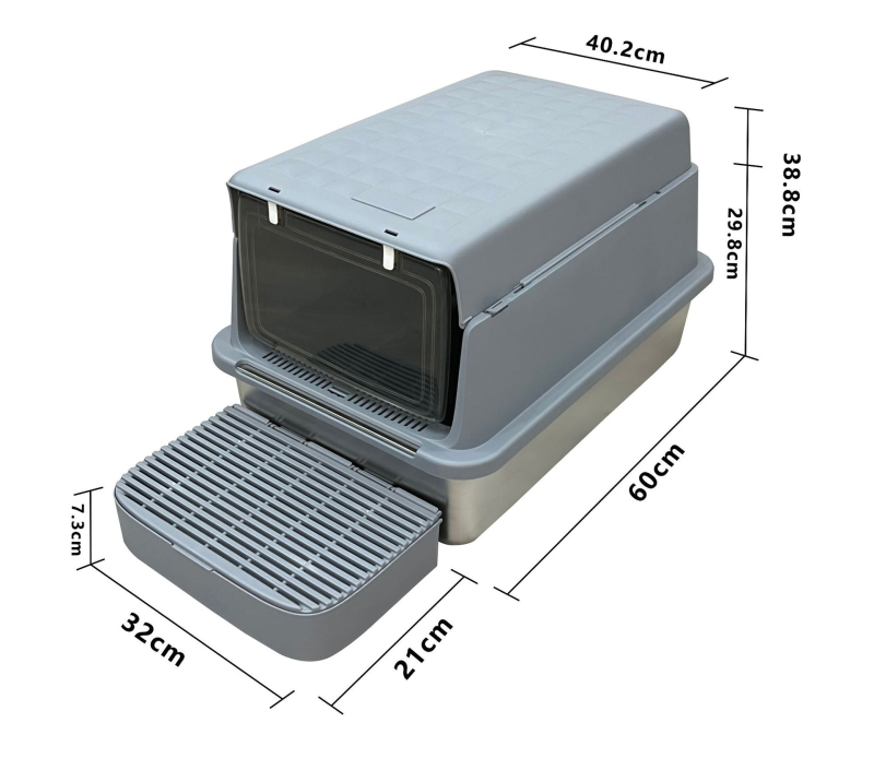 Sklopiva kutija za pijesak od nehrđajućeg čelika s prednjim gornjim dijelom, otporna na prskanje, potpuno zatvorena, mačji WC s velikom ladicom