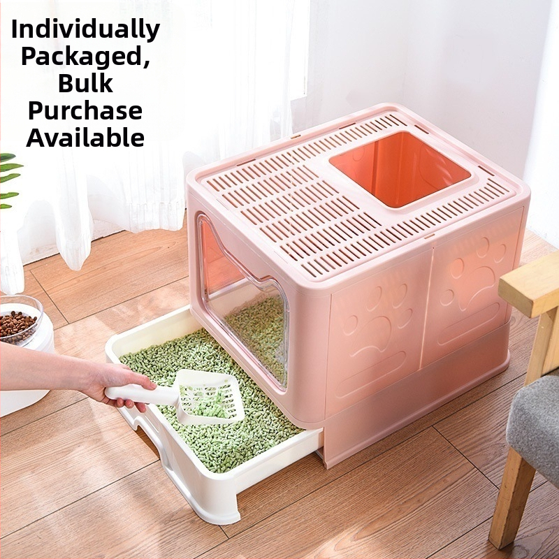 Skladacia mačacia toaleta z nehrdzavejúcej ocele s otváraním dopredu a hore, odolná voči striekajúcej vode, plne uzavretá, veľká zásuvková toaleta