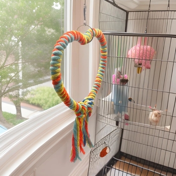 Любовна форма памучно въже люлка цвят птица играчка папагал кацнал катерене клюн шлайфане стойка клетка за птици декоративни аксесоари на едро