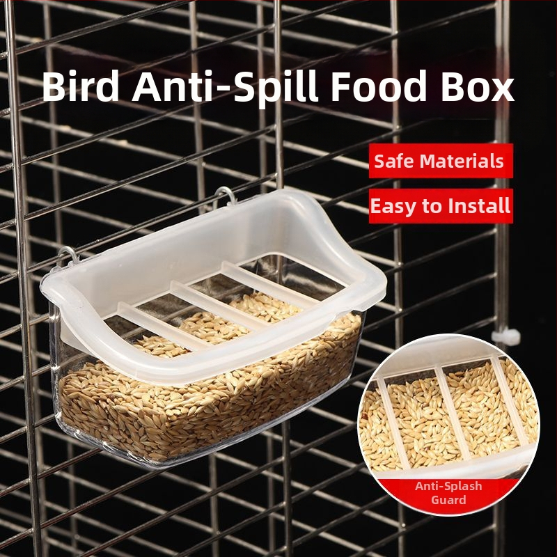 Tigro odos bijūnų papūgos užkandžių dėžutė paukščiams, mažiems paukščiams, apsauga nuo taškymosi, viduje pakabinamas maisto dubenėlis, lovelis paukščių lesyklėlėms, paukščių reikmenys