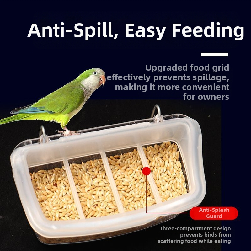 Tigro odos bijūnų papūgos užkandžių dėžutė paukščiams, mažiems paukščiams, apsauga nuo taškymosi, viduje pakabinamas maisto dubenėlis, lovelis paukščių lesyklėlėms, paukščių reikmenys