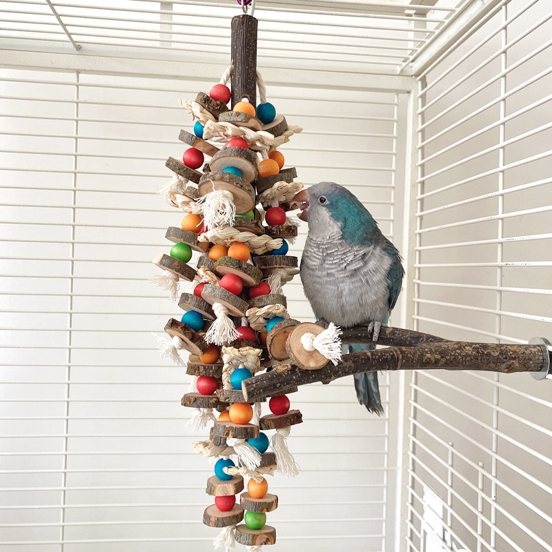 Közepes és nagy papagájjáték, rönk, rágózsinór, tépkedés az unalom enyhítésére, dörzsölő madárjáték, madárkalitka, dekoratív papagájkellékek